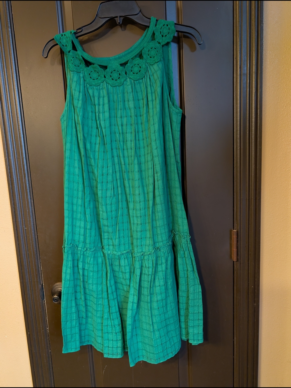 Sleeveless Green Crochet-Neck Sundress